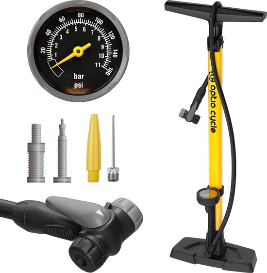 Sport One Fietspomp voor alle ventielen met manometer, statuspomp voor racefiets, e-bike, mountainbike, luchtpomp voor Frans ventiel, autoventiel, fietsventiliel en adapter van Sport One