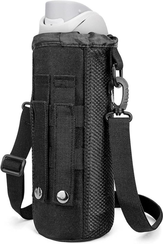 - Sportwaterfles tas - Compatibel met diverse merken - Zwarte kleur - Riem - Molle flessenhouder - Tactische mesh - Geschikt voor meerdere modellen en merken.
