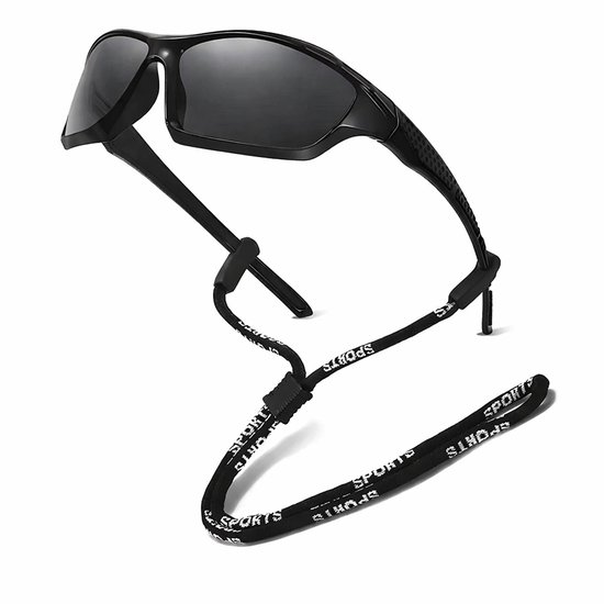 Sportzonnebril Heren en Dames | Zonnebril UV400 | Fietsbril Wielrennen MTB | Hardloopbril | Vissersbril | Motorbril | Outdoor Sportbril | Zwart Montuur Zwarte Lens | Unisex Zonnebril | Anti Reflectie | Festival Rave Bril | Winddichte Sportbril van Merkloos