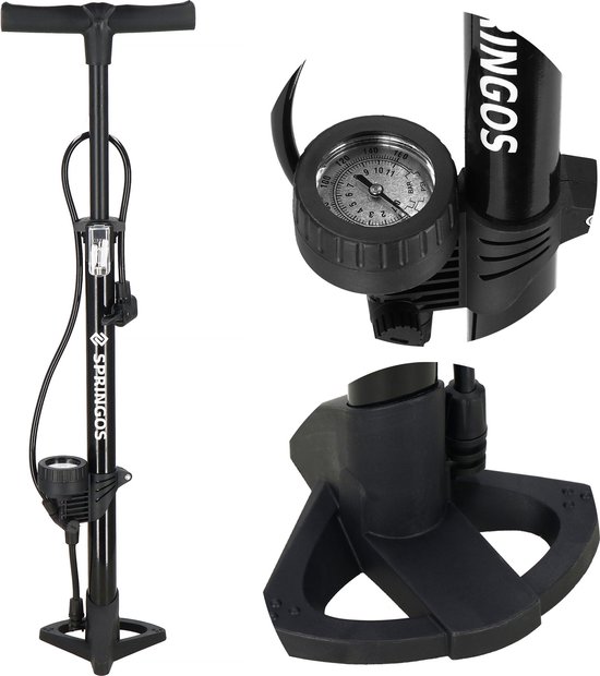 Springos Fietspomp - Fietspomp Met Drukmeter - Zwart van Springos