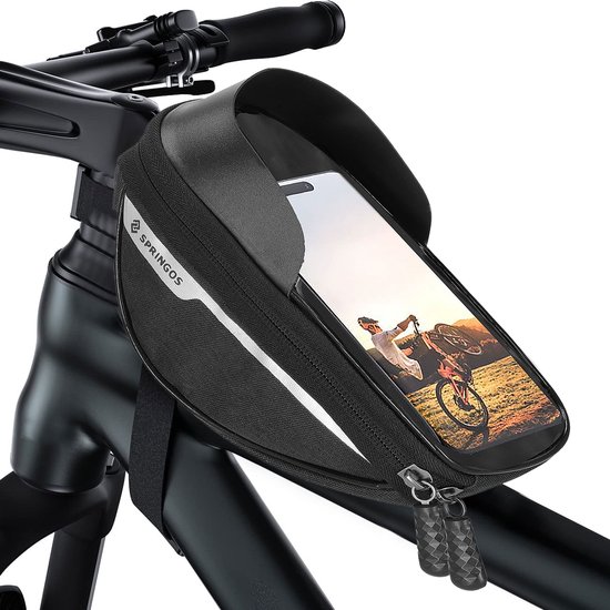 Springos Fietstas - Inclusief Telefoonhouder - Waterdicht - Etui/Tas - Zwart van Springos