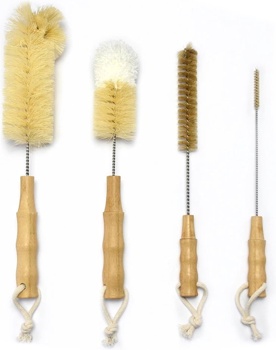 STACK Ecologische Flessenborstel Set | Speenborstel Set - Flessen Reiniger Set - Melkfles Borstel Set - Drinkfles Reiniger Set - Schoonmaakborstel Set - Flessenreiniger Set - Pijpenborstel - Kras en BPA Vrij - 4 Delige Set voor Ieder Oppervlak van STACK
