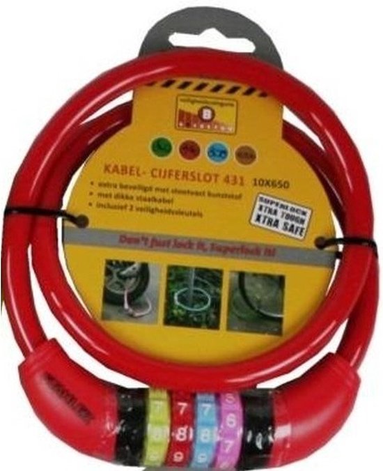 Stahlex Cijfer kabelslot - rood - 10 x 650 mm - fietsslot van Stahlex