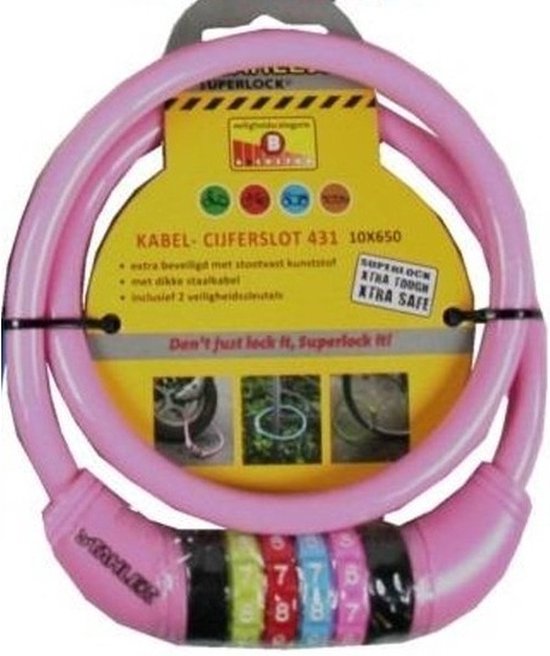 STAHLEX Cijfer kabelslot - roze - 10 x 650 mm - fietsslot van Stahlex