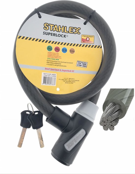 Stahlex Kabelslot - 22 x 1000 mm - Fijngevlochten Staal - Zwart van Stahlex