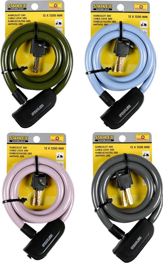 Stahlex Kabelslot - extra beveiligd - stootvast kunststof - Ø 12 x 1200 mm - inclusief 2 sleutels van Stahlex