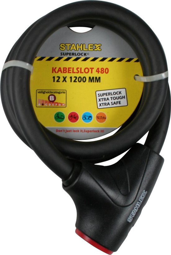 Stahlex Kabelslot - Multifunctioneel - Spatwaterdicht - Slagvast - 1,2 meter - Mat Zwart van Stahlex