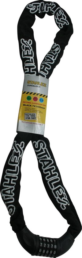 Stahlex Ketting cijferslot - 7 mm schakels - 140 cm - zwart - 4-cijferige code van Stahlex
