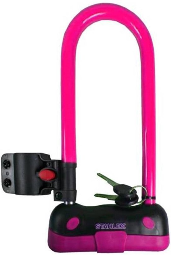 Stahlex Kleurrijk beugelslot - dubbelzijdige vergrendeling - weerbestendig - 9,5 x 24 cm - roze van Stahlex