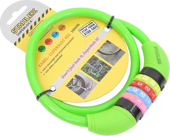 Stahlex Ø10mm / 65cm kabelslot schlechts 230g met cijferslot | Het eerste fietsslot voor uw kind | Groen van Stahlex