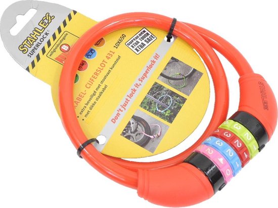 Stahlex Ø10mm / 65cm kabelslot schlechts 230g met cijferslot - Het eerste fietsslot voor uw kind - Rood van Stahlex
