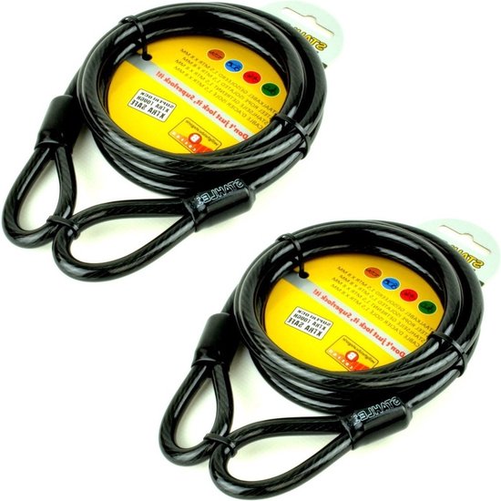 STAHLEX Staalkabel met lussen - 2x - 1.5 meter x 8MM - geplastificeerd - fietsslot - kabelslot - terraskabel van Stahlex