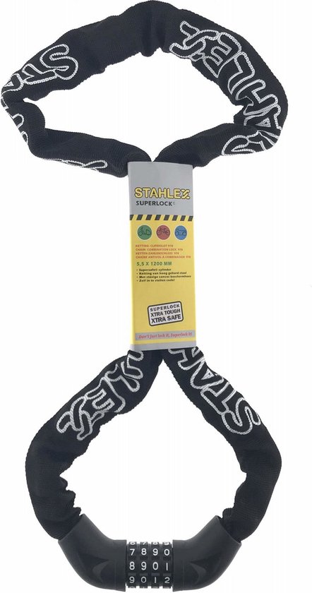 Stahlex Sterk cijferslot - gehard staal - canvas beschermhoes - 120 cm - zwart van Stahlex