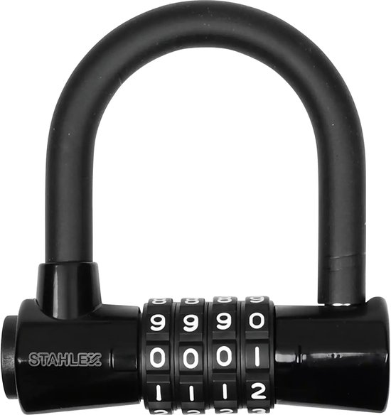 Stahlex superlock fiets beugelslot/cijferslot - zwart - staal - 9,7 x 10,4 cm - Fietsslot/scooter/motorslot van Stahlex