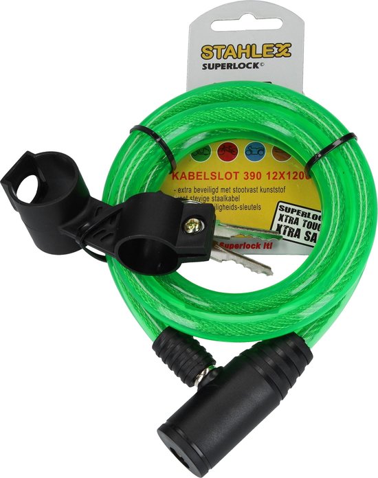 Stahlex Superlock Staalkabelslot met Plastic Omhulsel Groen – 12x1cm | Bescherming | Fietsslot | Fiets op Slot zetten | Fiets op Slot Doen van Stahlex