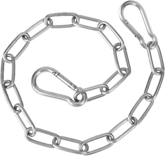 Stainless Steel Chain Lock - 57cm/22inch - Met Chain Carabiners - Sterke Metalen Ketting voor Buiten - Hekken - Dierenkooien - Koeien - Geiten - Paarden - Benodigdheden - Zwart van Merkloos