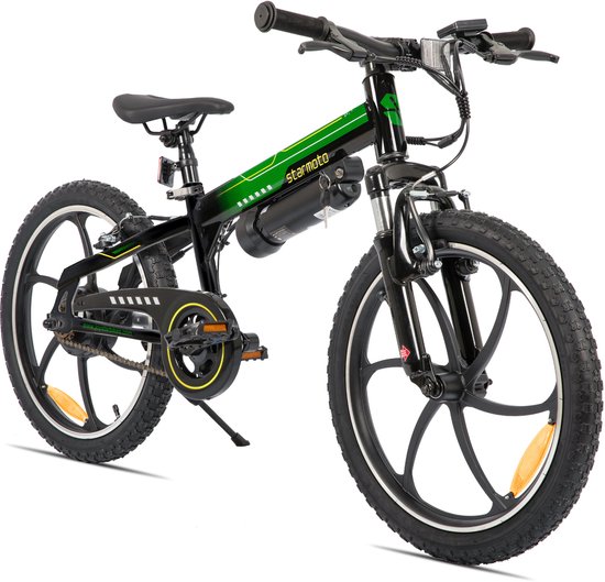 STARMOTO Radspur Elektrische Mountainbike - 20 Inch - 250W Motor - Vering Voorvork - Groen