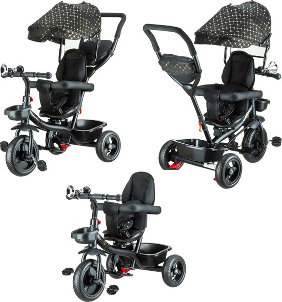Stars Driewieler Kinderfiets 3-in-1 - Fiets, Bolderwagen, Kinderwagen - Draaibare Zitting - tot 25 kg - Opvouwbare Luifel - Veiligheidsgordel van Tommy.