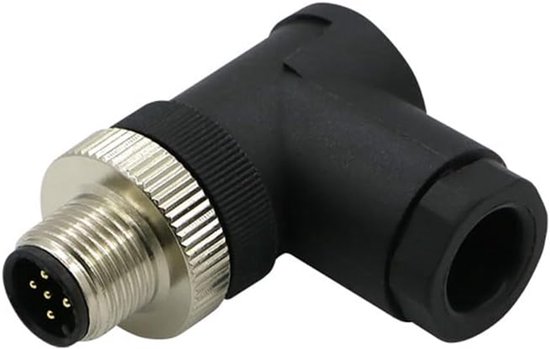 Stekker 5-polig, een ronde stekker gecodeerd 90° 5 pin ter plaatse schroefaansluiting installeerbaar 12 mm luchtvaart mannelijke stekker IP67 waterdichte industriële circuitconnector