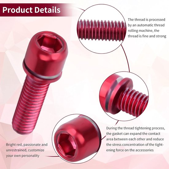 Stem Bolts - M5x18mm - Alloy Bicycle Stem Screw - Hex Screw - Stem Parts voor Fietsen - Rood