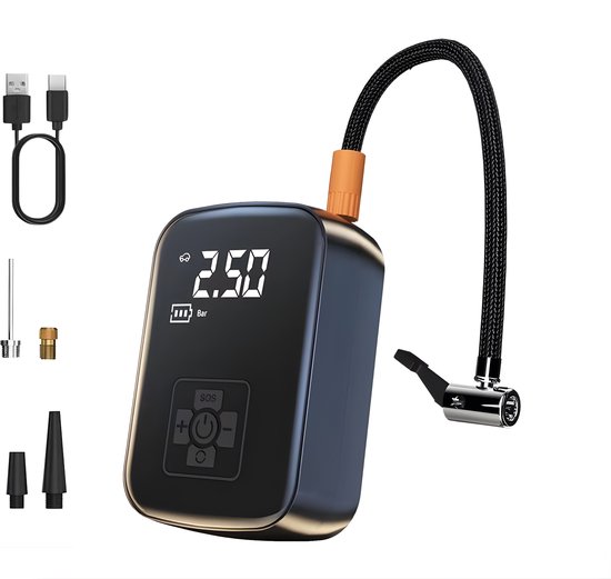 Stemap Compressor Bandenpomp - Elektrische Fietspomp - Luchtcompressor voor Auto, Scooter, Motor & Fiets - 3.600mAh - Oplaadbaar & Draagbaar - Met Verlichting - Tot 10bar van Merkloos