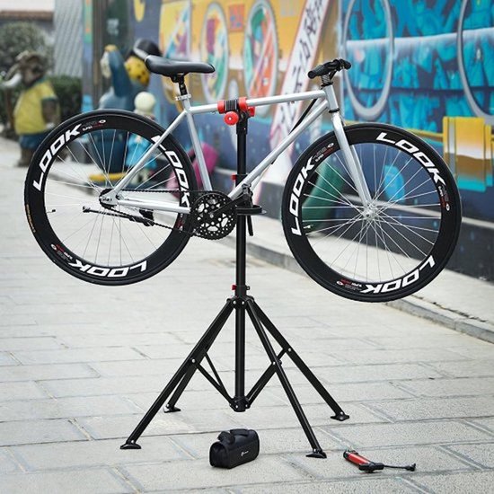 | Sterke Fiets montagestandaard met gereedschapsbakje | standaard | fietsstandaard | eenvoudig draagbaar. van Merkloos