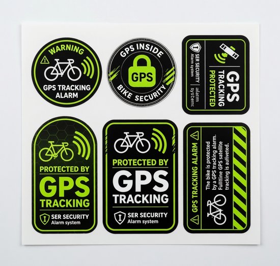 Stickers als GPS-trackingalarm, Reflecterende waarschuwingsstickers voor fietsen, Anti-diefstalstickers - Groene kleur
