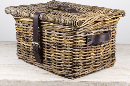 Stijlvolle Rotan Fietsmand met Leer - MigoStyling - Bruin - 43x33x25 cm - Eenvoudig te Bevestigen van MigoStyling