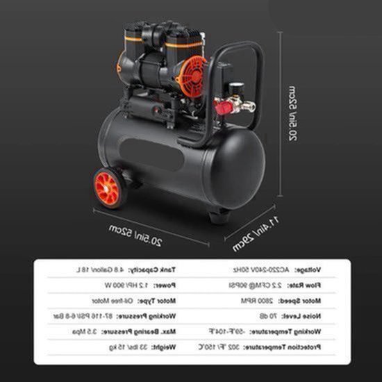 Stille Olievrije Luchtcompressor - Luchtcompressor - Luchtcompressor Bandenpomp - 70dB Geluidsarm - 4,8 Gallon - Draagbare - voor Banden - Spuitwerk - Gereedschap