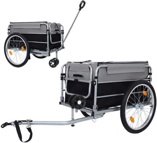 STILVORA Fietskar – 20 Inch Wielen En 100 Kg Draagvermogen – 71,1 x 61 x 94 Cm – Staal – Zwart Grijs – Voor Boodschappen En Vervoer