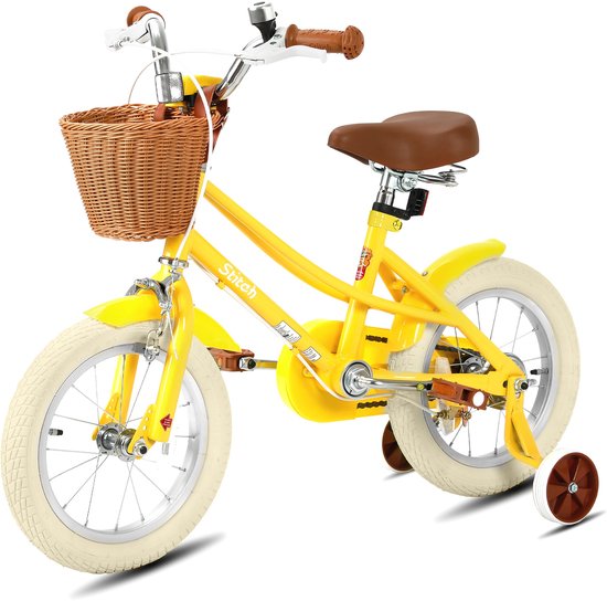 STITCH Fantasy Meisjesfiets 14 inch – Geel Kinderfiets met Zijwieltjes & Mandje – 3-5 jaar
