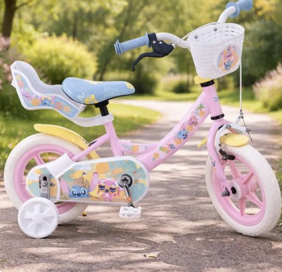 Stitch Kinderfiets 12 Inch – Schattig Roze Design met Accessoires van Merkloos