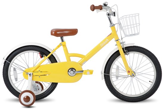 STITCH Little Wizard Kinderfiets 18 inch - Geel Unisex Fiets met Zijwieltjes & Mandje - 4-7 jaar