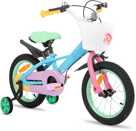 STITCH Macaron Kinderfiets - 12 / 14 / 16 / 18 Inch - Voor Meisjes & Jongens (2-9 Jaar) - Met Mandje & Zijwieltjes - Geschikt voor buitenactiviteiten in de lente van Merkloos