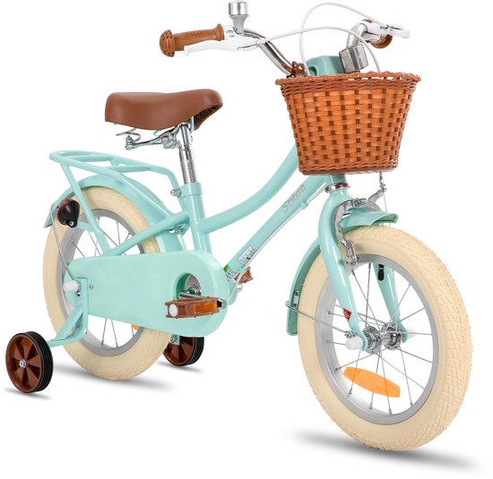 Stitch Manchi Meisjesfiets - 14 Inch - Zijwieltjes - Bell - Handrem - Voor V-Brake en Achter Trommelrem - Groen van Merkloos