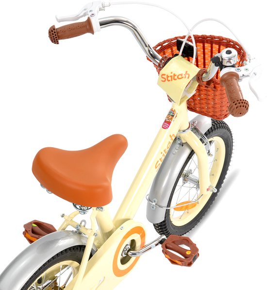 STITCH Retro meisjesfiets - 12 Inch - Geschikt voor kinderen van 2 tot 4 jaar - Met mandje en zijwieltjes - Beige