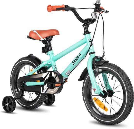 STITCH Totem Jongensfiets - 14 Inch - Kinderfiets voor 3 tot 5 Jaar - Met Zijwieltjes - Groente - Geschikt voor buitenactiviteiten in de lente