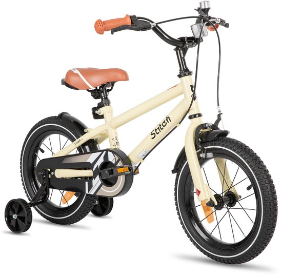 STITCH Totem Jongensfiets - 20 Inch - Kinderfiets voor 7 tot 13 Jaar - Met Zijwieltjes - Beige - Geschikt voor buitenactiviteiten in de lente