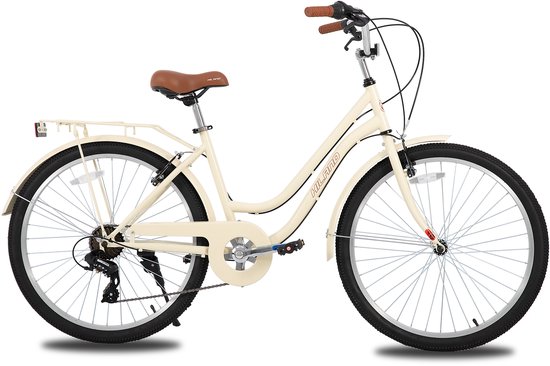 Strandcruiser – Voor heren en dames – 7 versnellingen, achterdrager – 66 cm wielen, paars, volwassen stadsfiets