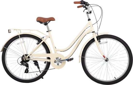 Strandcruiser – Voor heren en dames – 7 versnellingen / achterdrager / retro stijl – Beige / 66 cm