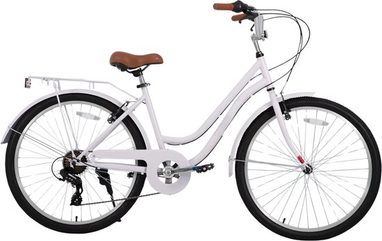 Strandcruiser – Voor heren en dames – 7 versnellingen / achterdrager / retro stijl – Paars / 66 cm