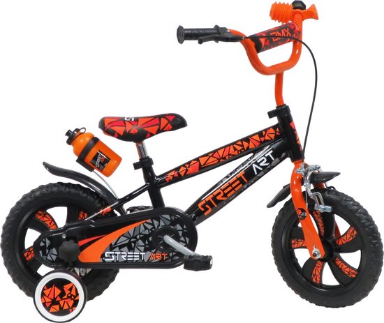 Street Art 12 inch kinderfiets zwart oranje van Popal