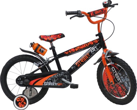 Street Art 16 inch kinderfiets zwart oranje van Supersuper