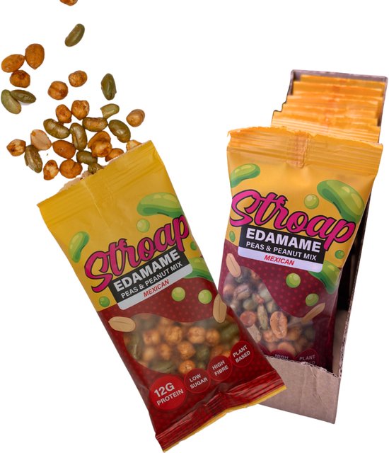 Stroap - display (12 st à 40g) Edamame Peas and Peanut Mix Mexican - hoog in eiwit - suikerarm - rijk aan vezels - plantaardig - glutenvrij - lactosevrij
