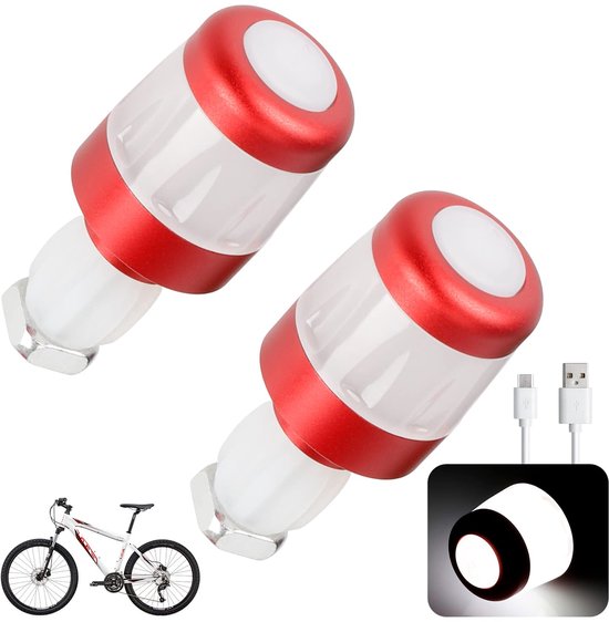 Stuurrichtingaanwijzers, USB oplaadbare LED-stuurhandvatten – indicatielampjes Geschikt voor elektrische scooters – Geschikt voor fietsen, mountainbikes, racefietsen en fietsers (rood en wit).
