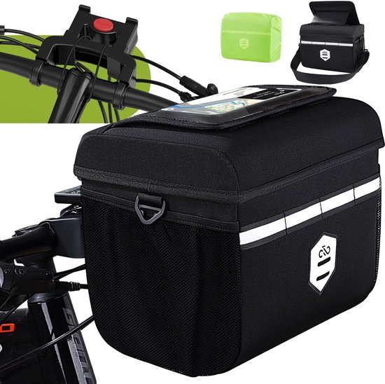 Stuurtas fiets 8 l met adapter voor fietsen en e-bikes, fietsmand voor, waterdicht, fietsaccessoires, mobiele telefoonhouder MTB met touchscreen en afneembare schouderriem van Lemego