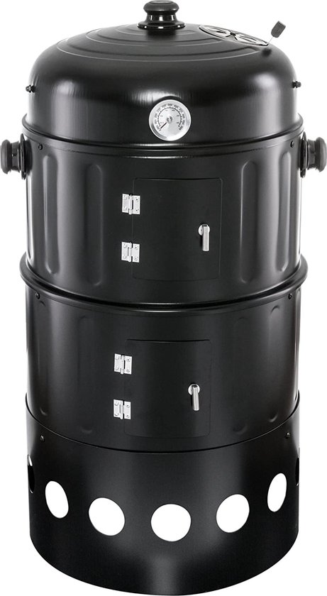 Style’n Cook houtskool barbecue 75cm – Smoker | BBQ | Grill | Rookoven - Met 3 etages en gescheiden kamers – Zwart van Style’n Cook