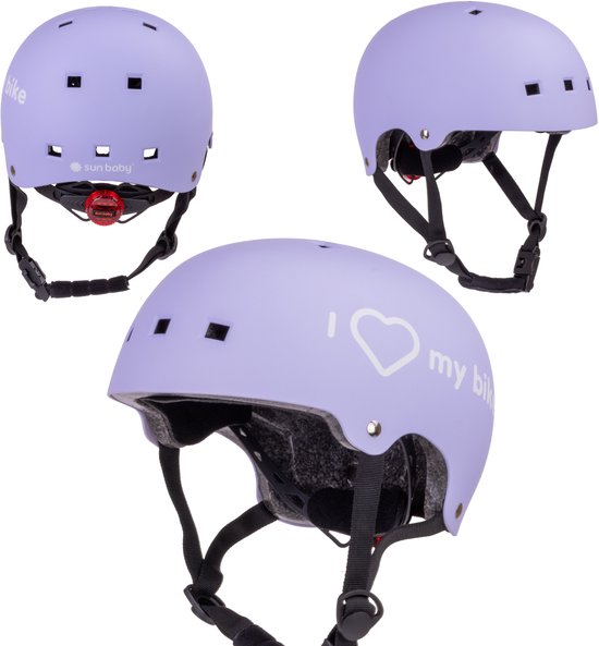 sun baby Fietshelm 3 jaar, kinderhelm maat S (50-54 cm) Paars, met LED licht, Kinder skatehelm voor skateboard, fiets, step en rolschaatsen van Merkloos