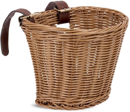 sun baby Fietsmand kinderfiets, rieten mand voor step, leren riemen, universeel (12, 14, 16 inch), verschillende kleuren beschikbaar - Bruin van Merkloos