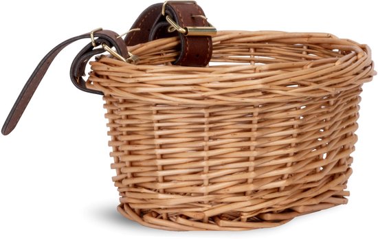 sun baby Fietsmand kinderfiets, rieten mand voor step, leren riemen, universeel (12, 14, 16 inch), verschillende kleuren beschikbaar - Lichtbruin van Sun Baby